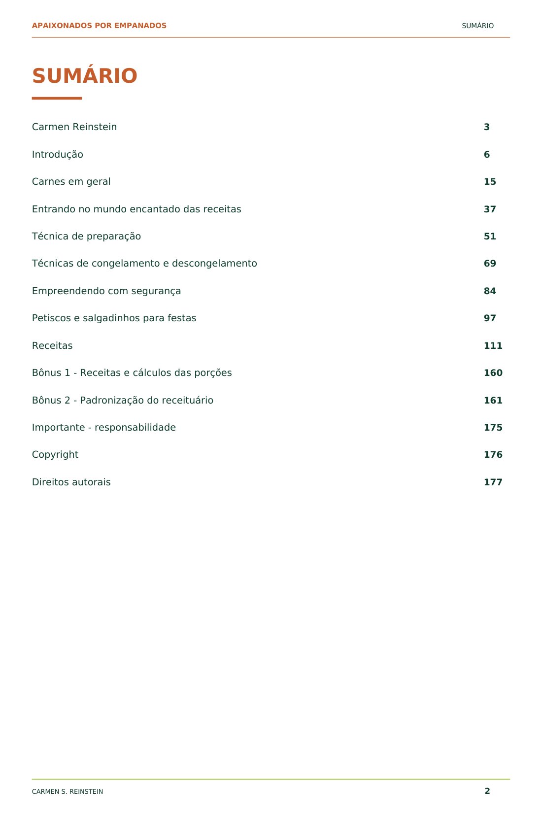 Página 2 de 10 da amostra de Apaixonados por Empanados: Sumário