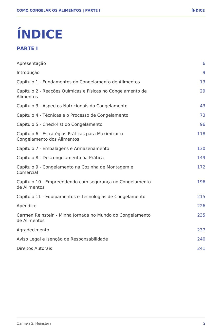 Página 2 de 10 da amostra de Como Congelar os Alimentos — Parte I: Índice