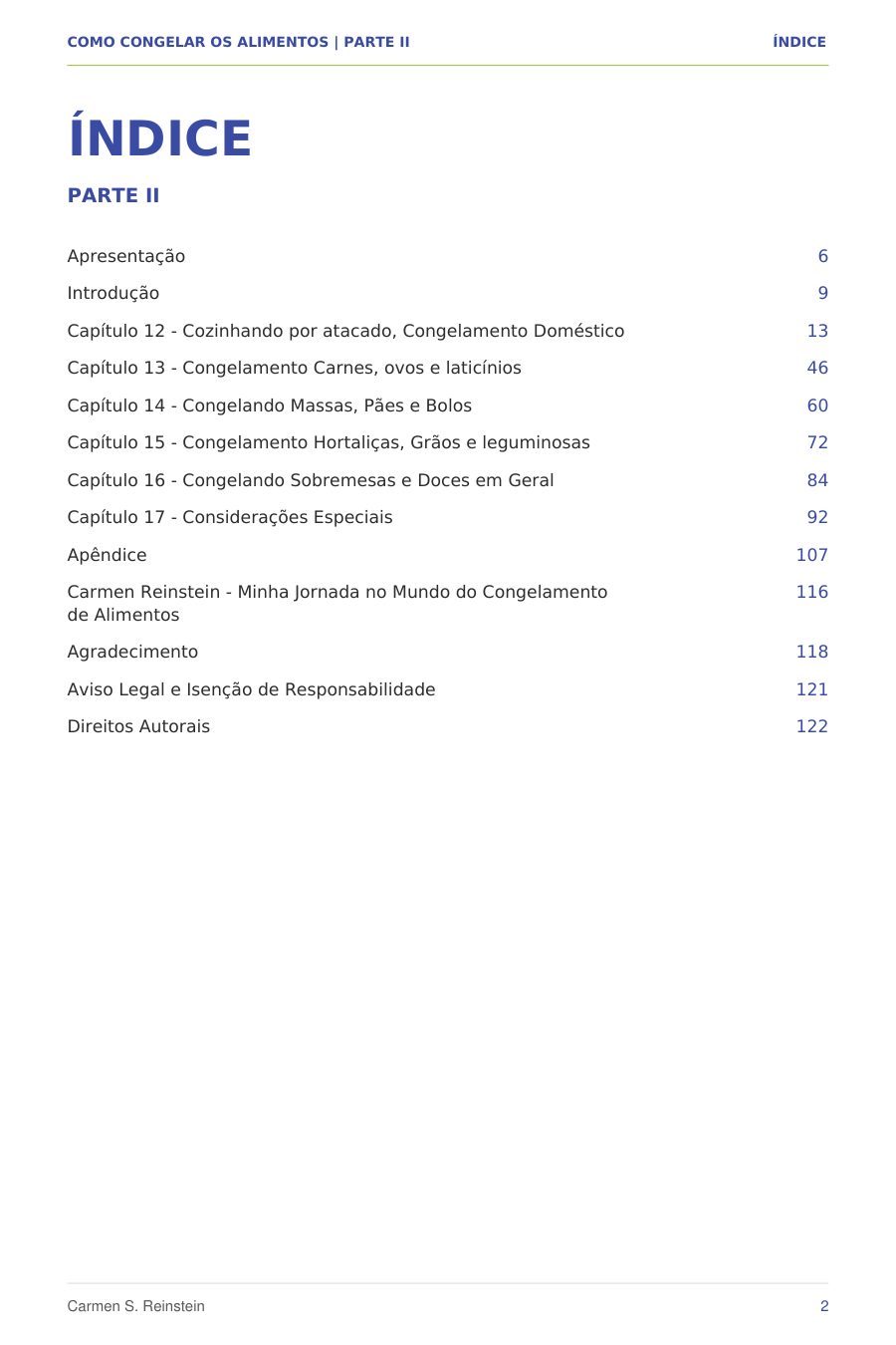 Página 2 de 10 da amostra de Como Congelar os Alimentos — Parte II: Índice