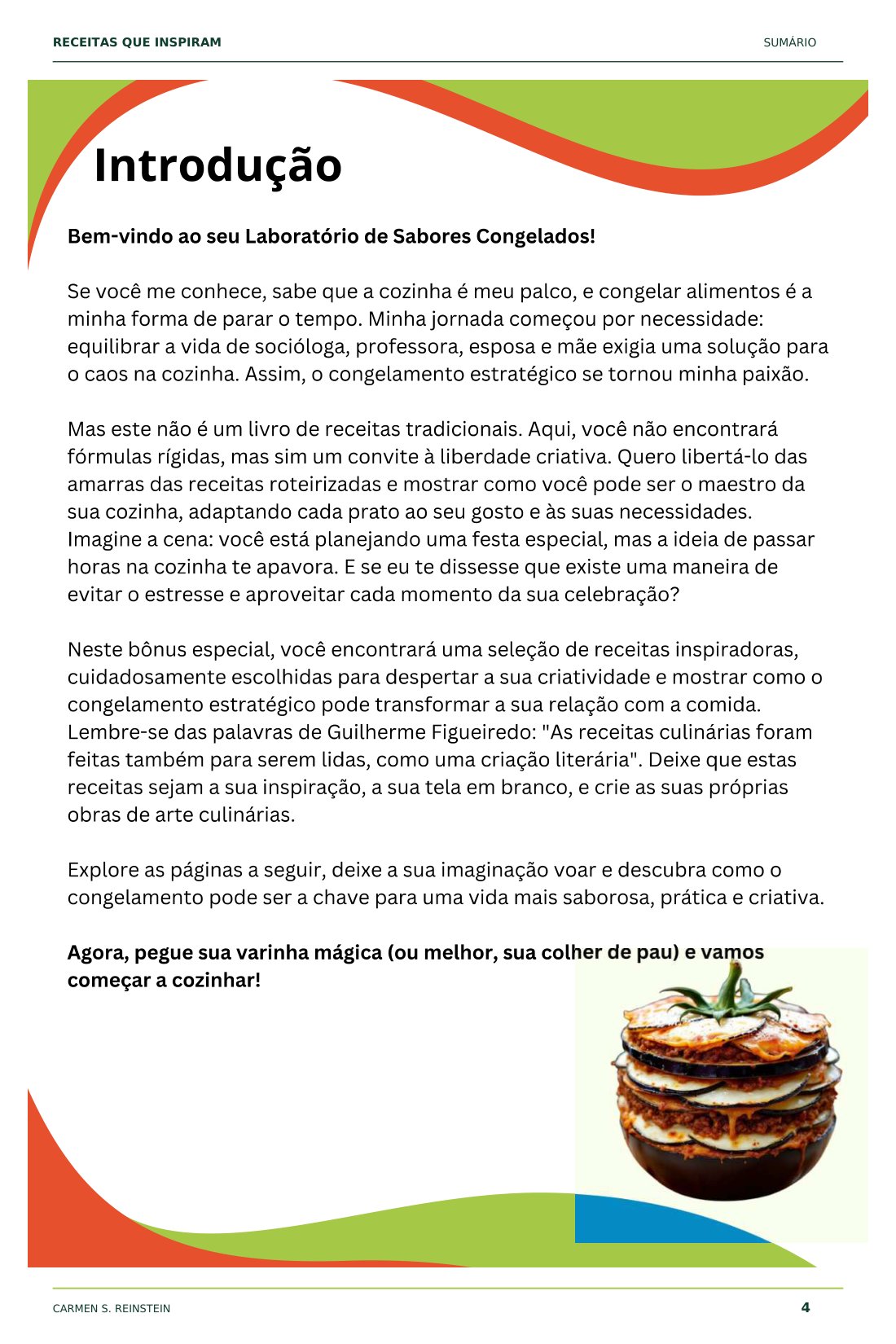 Página 3 de 10 da amostra de Receitas que Inspiram: Introdução