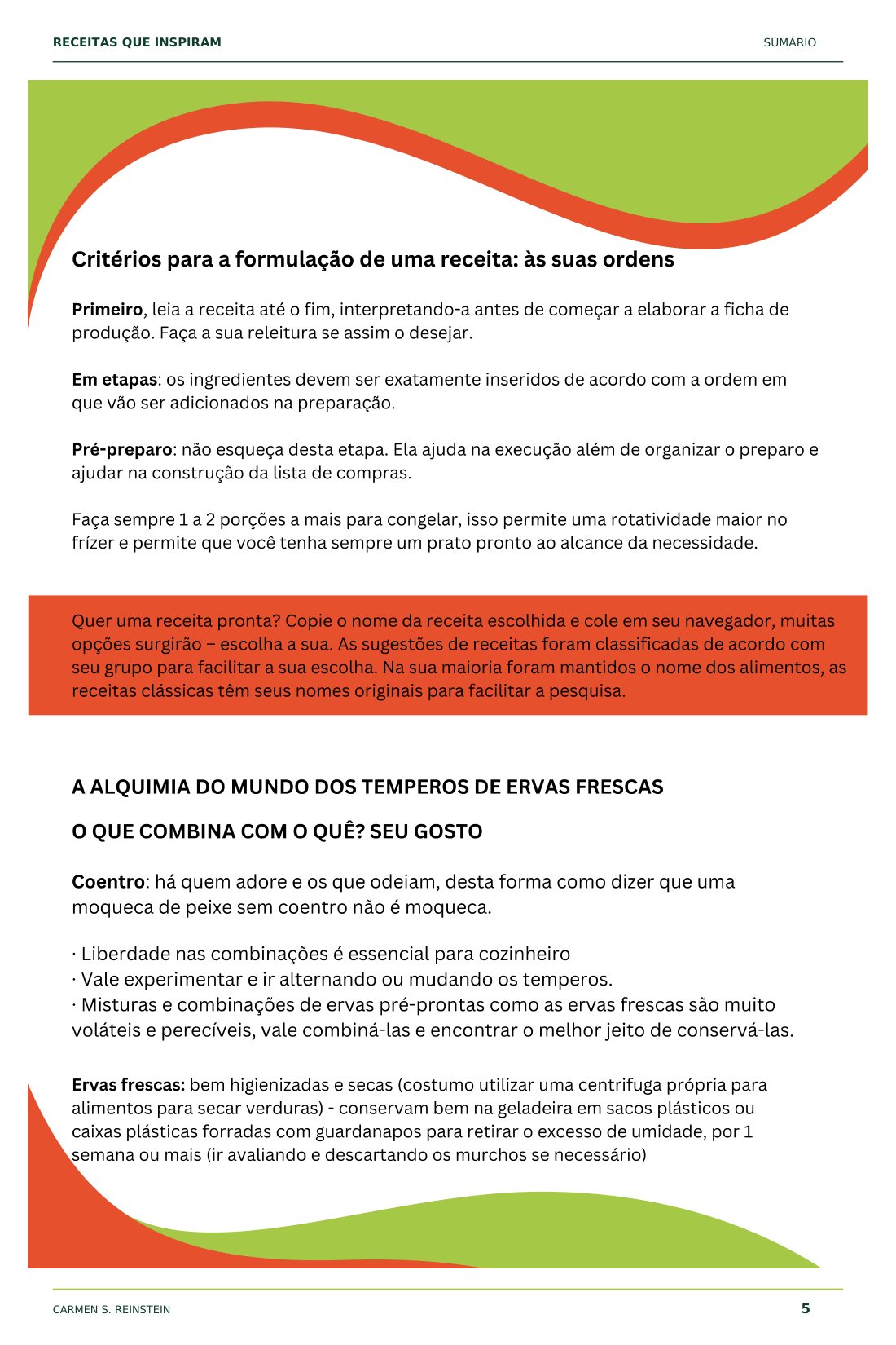 Página 4 de 10 da amostra de Receitas que Inspiram: Formulação da receita e ervas frescas